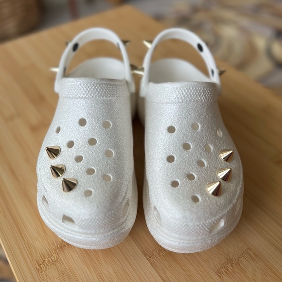 Crocs White Glitter Stud Bae Women’s 7 Studded Punk Crocs - Picture 12 of 12
